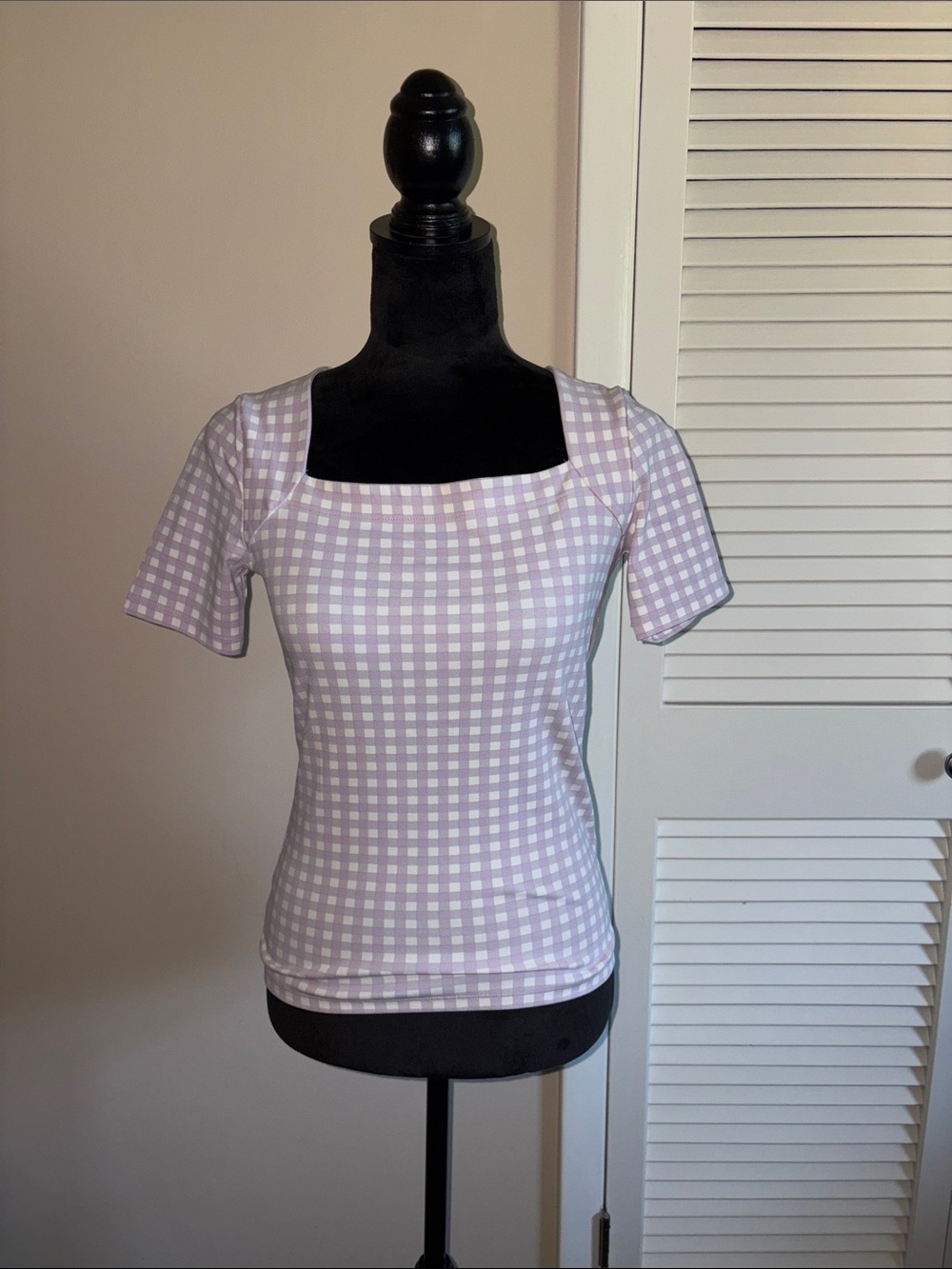 Ann Taylor Square Neck Lavender Gingham Women's Top Small Petite